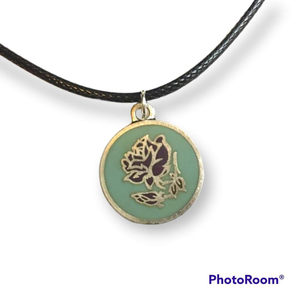 Upcycled cottage core antiqued looking rose pendant necklace